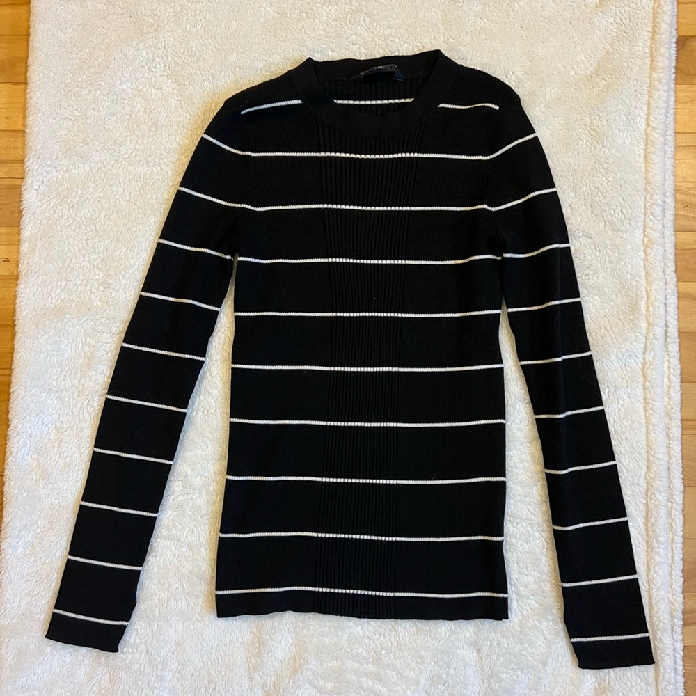 Athleta Black and White Striped Long Sleeve Tee